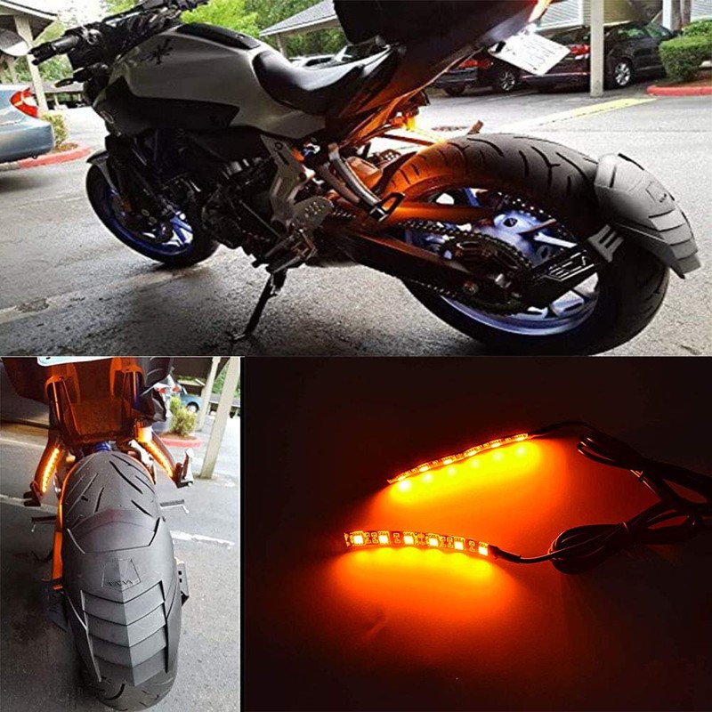 Universal 2pc 5050 Led strip for Motorcycle Bike Amber LED