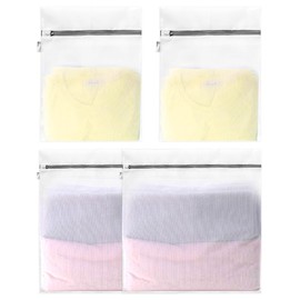 BELLALICHT Set of 4 Laundry Net for Washing Machine, Laundry Bag with Zip, 40 x 30 cm / 60 x 60 cm Washing Machine Laundry Bag for Delicates, Blouse, Shoes, Bra, Socks, Baby Clothes, etc