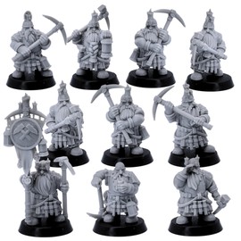 Forged Terrain Fantasy Dwarf Miners, Highlands Miniatures, 32mm Scale Tabletop Gaming Dwarves Pick Axe Wargaming Dwarven Army Unit Figures