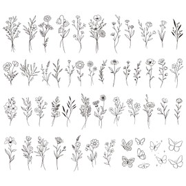 2 Sheets Flower Temporary Tattoos Flower Fake Tattoo Stickers Flower Patterns Tattoos Vine Temporary Tattoo Stickers for Women Girls Makeup Accessories Decorations