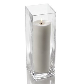 Richland 12" Eastland Glass Square Holders and 3 X 9 Ivory Pillar Candles Set of 12