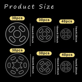 100 Sets Clear Snaps for Sewing, Plastic Sew on Snap Buttons Invisible Sewing on Snap Buttons Fasteners Buttons Round Clear Press Button for Shirts Sewing Clothing DIY Craft, 7mm 10mm 15mm