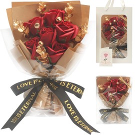 LOZIZI Soap Flower Bouquet Artificial Roses Never Wither Flowers Popular Soap Flowers Clear Box with Message Card and Handbag (Red)