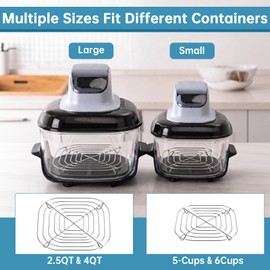 2Pcs Stainless Steel Crisper Rack - Food Grade SUS304 Air Fryer Replacement Tray, Fits 2.5Qt 4Qt & 6-Cup Glass Containers, Multi-Functional Kitchen Racks for Cooking & Storage