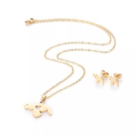 Unbranded Stainless Steel Set Earring Pendant Necklace Sealion Gold 18" P849