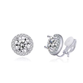 QUKE 8mm Shining Cubic Zirconia Crystal Round Clip On Earrings Non Pierced Jewellery Elegant Stud For Women Girls