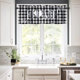 JESTRONRY Buffalo Plaid Windows Valances Curtain, White Black Buffalo Check Plaid Home & Love Heart Pattern Design,Decorative Curtain Valance for Kitchen Decor with Rod Pocket 54x18in