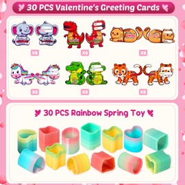 SpringFlower 30 Pack Valentines Day Cards With Rainbow Spring For Kids, Classroom School Valentines Gift Exchange, Valentines Party Favors For Kids, School Classroom Valentine's Prizes