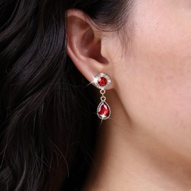 Inateannal Vintage Ruby Drop Earrings Red Crystal Dangle Earrings Gold Rhinestone Pearls Stud Earrings CZ Wedding Bridal Earrings Jewellery for Women and Girls, Zinc, No Gemstone