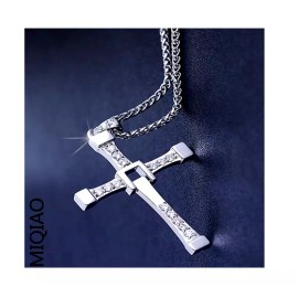 Fashion Jewelry Large CROSS CHRISTIAN PROTECT AUSTRIA CRYSTAL Pendant GERMAN Silver 24" Necklace
