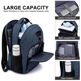 Liokesa - Mochila para portátil para hombres, mochila escolar para adolescentes y niños con puerto de carga USB, bolsas de libros resistentes al agua para viajes, mochila grande de trabajo universitario, compatible con laptop de 15.6 pulgadas, color azul
