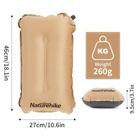 Naturehike Camping Cushion, Travel Cushion, Beach Cushion, Lumbar Cushion, Self-Inflating Cushion, Camping Accessories, Lightweight and Portable, Suitable for Camping, Beach, Travel, Motorhome, Office, Khaki