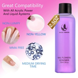 MAGIC ARMOR Acrylic Nail Kit - Acrylic Liquid Monomer and Acrylic Powder Set, 3 Colors Acrylic Powder Clear Pink White Professional Acrylic Monomer Liquid 5oz Acrylic Nail System For Acrylic Nails Extension Kit