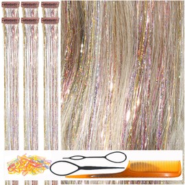 CelineBella Galaxy Hair Tinsel Clip In for Girls Party Cosplay Festivals(24 Inch Pack of 6Pcs, Galaxy)