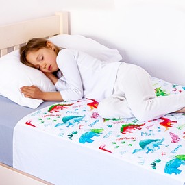 Potty training bed pad with tucks, mattress protector for 100% waterproof protection| Dinosaur| Lifesaver for mattress, Excellent for toilet training| Easy to wash & dry|Fits toddler & single size bed
