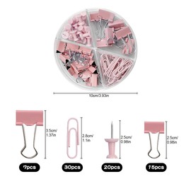 Lotsdonxia 72PCS Set of Binder Clips, Paper Clips, Push Pins, Bulldog Clips, Including Storage Box, Desk Organizer for Home, School, and Office Supplies（Pink）