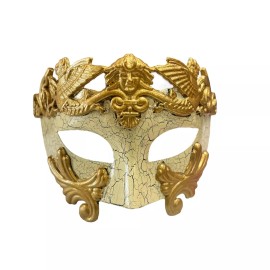 Masquerade MEN MASKS | MASQUERADE VENETIAN  MASKS ROMAN GOLD AND CRACKED IVORY DESIGN