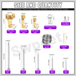 Swpeet Picture Hanging Kit, Hanging Hardware with Hooks, Wire, Nails, D Ring, Wall Hanging Kit with Hangers, Magnetic Level and Small Pink Claw Hammer, Nails for Hanging Pictures for Home Decor (N2)