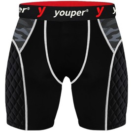 Youper Adult Elite Padded Sliding Shorts with Cup Pocket, Men's Slider Shorts for Baseball & Football, Black/Camo, Small