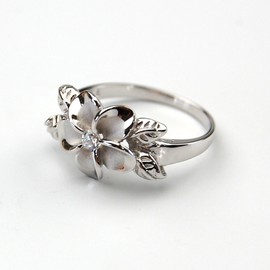 [BreezyIsland] Hawaiian Jewelry Ring, Plumeria & Leaf 925 Silver, Sterling Silver, No Gemstone