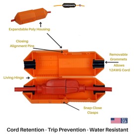 CordSafe Outdoor Extension Cord Safety Cover – Weather resistant, Durable Plug Protector, Indoor & Outdoor Use – Electrical Cord Connection for Holiday and Patio String Lights, Power Tools, Orange 3PK
