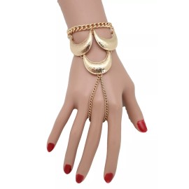 Unbranded Women Wrist Bracelet Jewelry Gold Metal Hand Chain Ring Moon Crescent Charms Hot