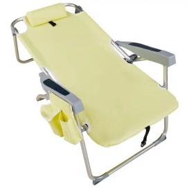 63*70*99cm Yellow Beach Chair 100kg Bearing Capacity Heightened Oxford Cloth Silver White Aluminum Tube Supports 100kgcolor: as picture Color