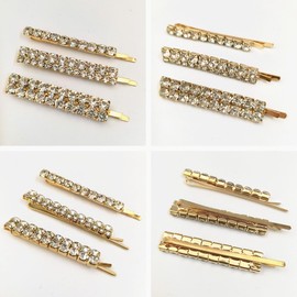 Getrays 8pcs Rhinestone Hairpins,Shiny Metal Hair Clips Crystal Hairpins Hair Slides Bangs Decorative Bobby Pins for Women Girls Glitter Hair Ties Headdress for All Hair Types (Gold)