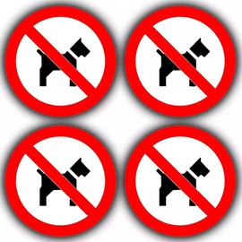 4 Pack No Dogs Allowed Round Sticker Signs - 85mm Waterproof Vinyl Window Stickers - For Shops & Public Places