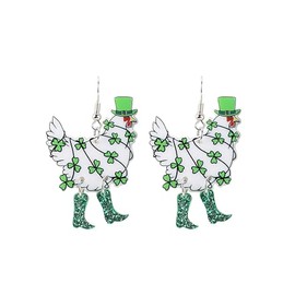 Pingyongchang Funny Cute St. Patrick's Day Cartoon Animal Chicken Boots Acrylic Earrings for Women Irish Shamrock Green Clover Dangle Drop Earrings Holiday Party Jewelry Gift