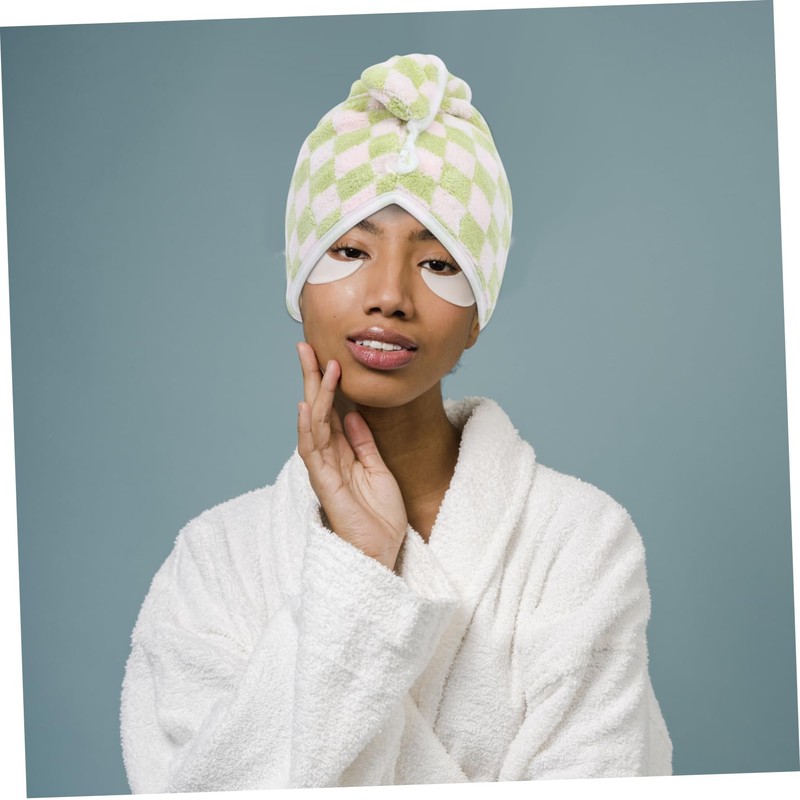 Gatuida 2pcs Retro Pattern Fleece Dry Hair Cap Women's Quick