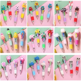 Xndryan Multicoloured Pens All In One, 32 Packs 4 Colours Pens Fun Cartoon Pens for Kids, Novelty Pens for Party Bags Fillers for Kids School Prize Class Gifts for Children
