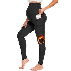 FULLSOFT Fleece Lined Maternity Leggings for Women with Pockets- Over The Belly Pregnancy Workout Yoga Pants(Black with Fleece,Small)