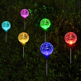 SOLPEX Solar Garden Lights 6 Pack, Solar Lights Outdoor Decorative, Solar Globe Lights Outdoor Waterproof for Yard and Christmas, Multi-Color Changing Cracked Glass Ball LED Lights
