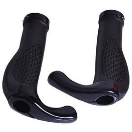 VOANZO Bicycle Handlebar Grips, Ergonomic Design Rubber MTB Mountain Bike Handlebar Grips with Handlebar Ends Horns, Comfortable Protection (Black + Red)