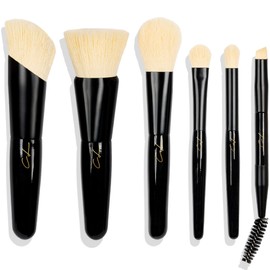 SO BLACK MIDI Travel Brush Set by Cosme Life Luxe | Premium Faux Goat Makeup Brushes Set & Brush Case. MINI Makeup Brushes with Travel Brushes Case included