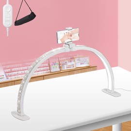 JIUYONG Upgraded Half Moon Light with Phone Holder, 23in Foldable Half Moon Light for Nail Desk, Nail Table Lamp with Stepless Dimming & Color Temperature (Small-23In)