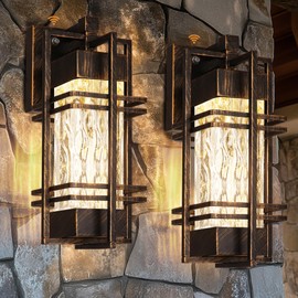 Dusk to Dawn Outdoor Front Porch Light Fixtures Wall Mount Gold-Swept Black,2 Pack Waterproof Wall Sconce Lights, Sensor Exterior Lighting Fixtures for House, Outside Lantern Lamp (Bulb Included)