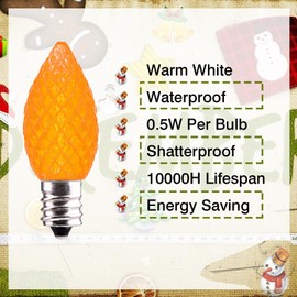 Jawtach C7 LED Christmas Light Bulbs - 5 Pack C7 LED Bulbs Orange - 0.5W for Outdoor String Lights, Holiday Decoration