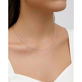 CASSIECA 925 Sterling Silver Singapore Chain Venetian Chain Necklace Upgraded Spring Ring Clasp Thin Robust Sterling Silver Necklace for Women Men Girls 40/45/50/55 cm