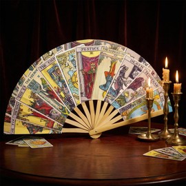JZLiner Tarot Card Hand Fan Foldable Rave Essentials Giant Fan Decor Fortune Teller Costume Witchy Gifts for Gypsy Cosplay