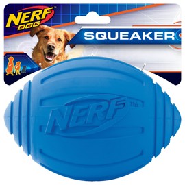 Nerf Dog Ridged Football Dog Toy with Interactive Squeaker, Lightweight, Durable and Water Resistant, 7 Inch Diameter for Medium/Large Breeds, Single Unit, Blue