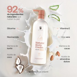 Crema Corporal Hidratante | 1 L | Con Karité y Almendras | Natural Body Cream B Life.