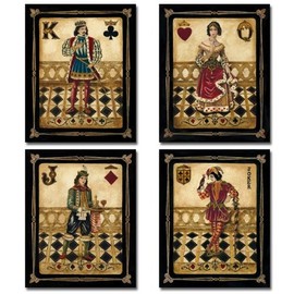 WallsThatSpeak 4 Harlequin Playing Card Poker Joker Jack Queen King Gregory Gorham Prints, 8 x 10-Inch, Black/Gold
