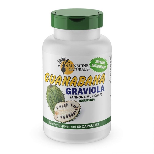 Sunshine Naturals Graviola (Soursop) Natural Dietary Supplement. Antioxidant, Immune Support and Digestive Aid. 60 Capsules