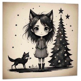 Cute Gothic Girl Christmas Card 145 x 145mm