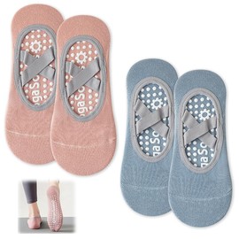 2PCS Cotton Yoga Socks - Non-Slip Pilates Socks for Women with Cross Design, for Superior Stability in Yoga, Pilates, Barre, Ballet
