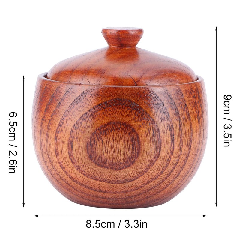Wooden Spice Container, Salt Box with Lid, Spoon, Vintage Spice