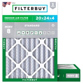 Filterbuy 20x24x4 Air Filter MERV 8 Essential Dust & Allergy Defense (2-Pack), Electrostatic Pleated HVAC AC Furnace Filters Replacement, Made in USA (Actual Size: 19.38 x 23.38 x 3.63)