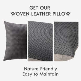 Phantoscope Pack of 2 Faux Leather Pillow Covers - Woven Leather Throw Pillows - Modern Outdoor Farmhouse Decorative Pillowcases Couch Pillows, Grey 18x18 Inches